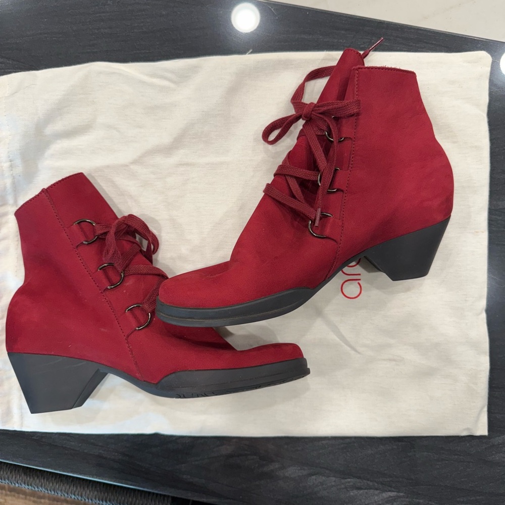 ARCHE ankle boot. Purchased in France. Size 7.5, red suede. - Picture 2 of 7